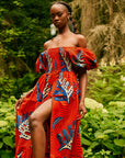 TALIA Smocked Puffy Sleeve African print maxi dress