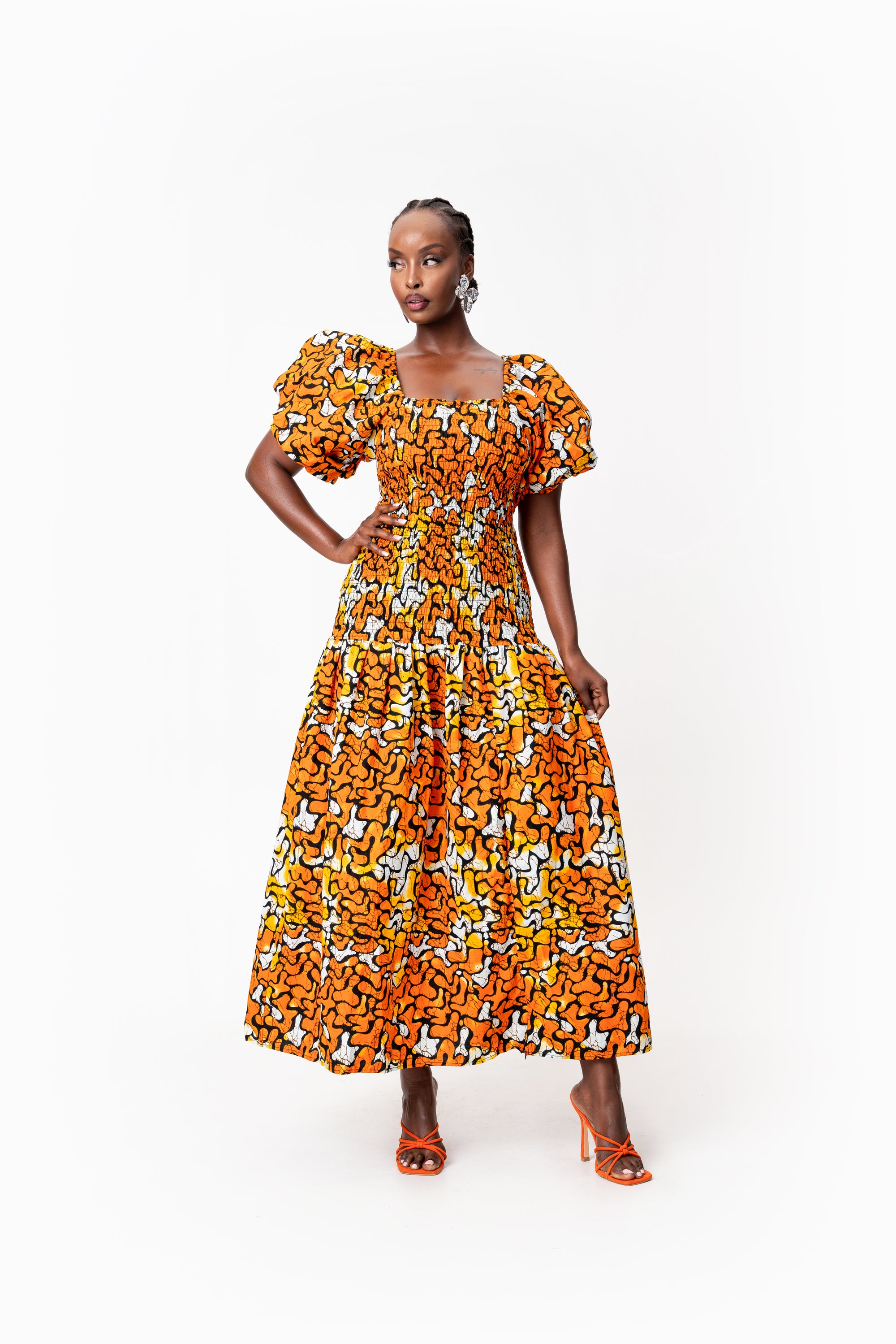 OTTI African print smocked body maxi dress