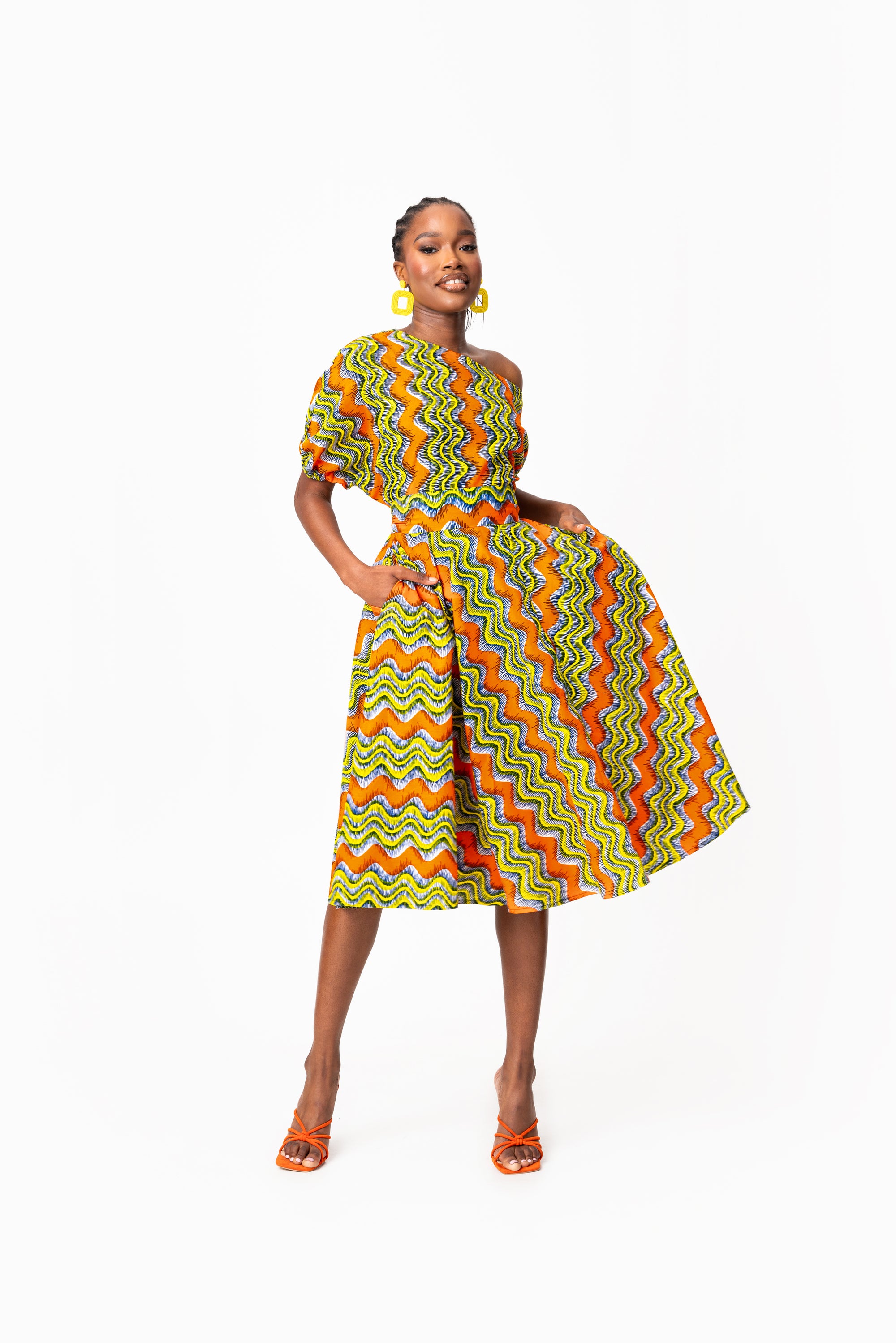 TANI African Print One-shoulder Midi Dress