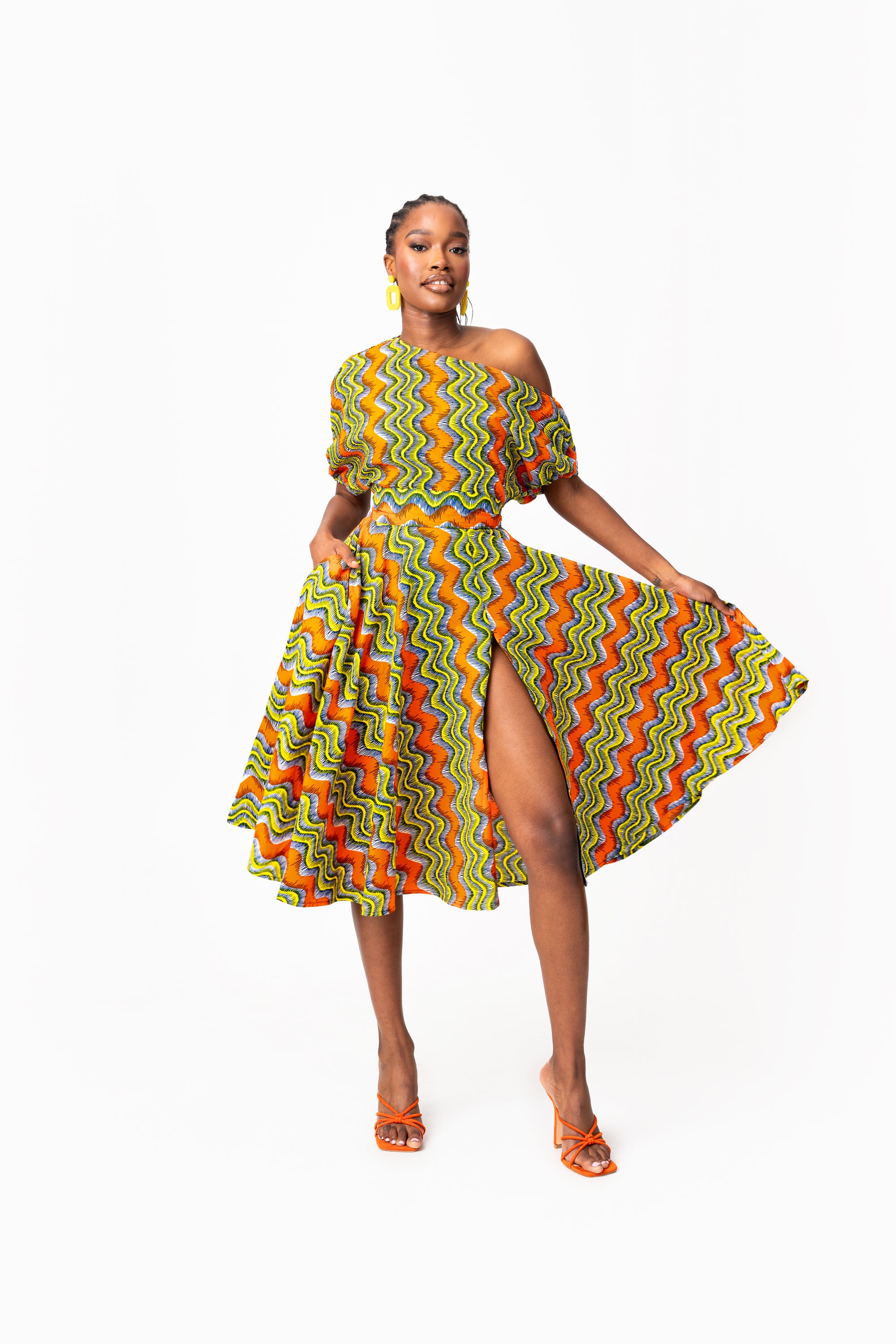 TANI African Print One-shoulder Midi Dress