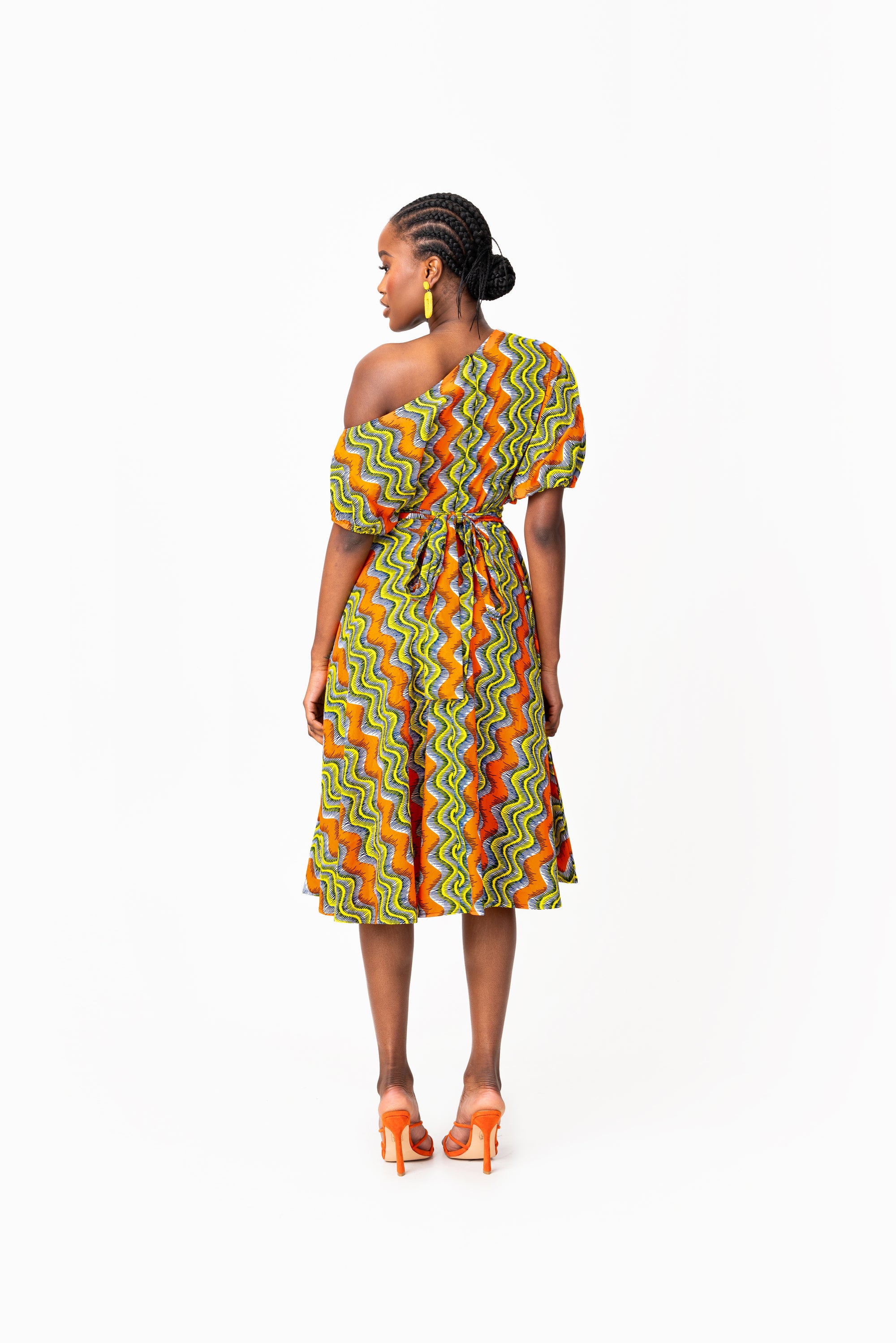 TANI African Print One-shoulder Midi Dress