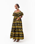 MAKENA Smocked Puffy Sleeve African print maxi dress