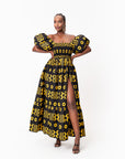 MAKENA Smocked Puffy Sleeve African print maxi dress