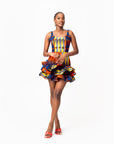 RONKE African Print Corset Layered Mini Dress