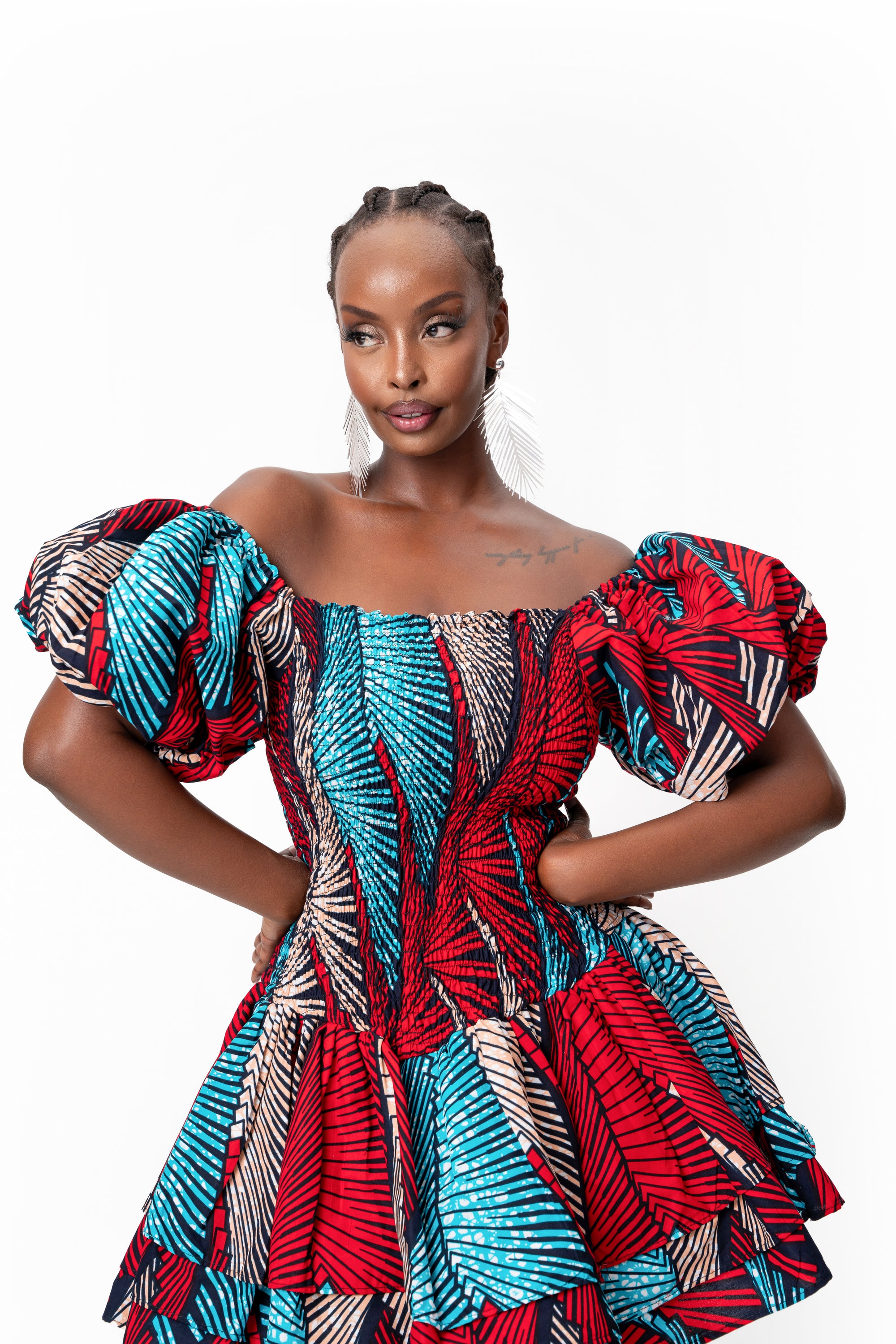 ONA African print smocked body mini dress