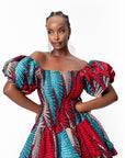 ONA African print smocked body mini dress