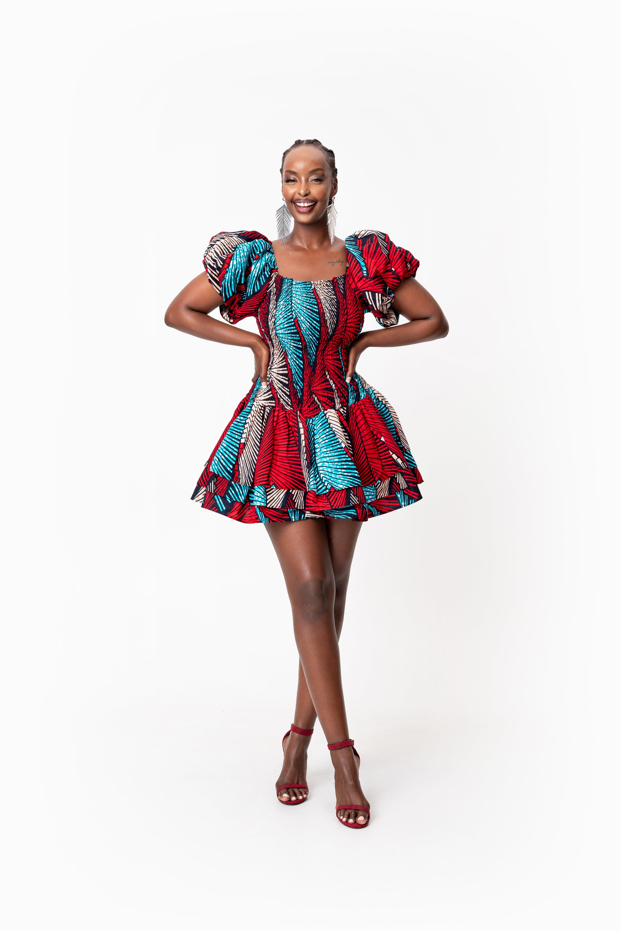 ONA African print smocked body mini dress