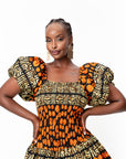 HANI African print smocked body mini dress