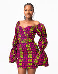 WUNMI African Print Off-shoulder Puffy Sleeve Mini Dress