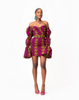 WUNMI African Print Off-shoulder Puffy Sleeve Mini Dress