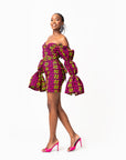 WUNMI African Print Off-shoulder Puffy Sleeve Mini Dress