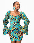 BADE African Print Off-shoulder Puffy Sleeve Mini Dress