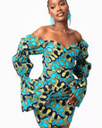 BADE African Print Off-shoulder Puffy Sleeve Mini Dress