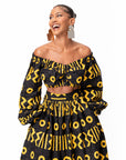 MAKENA African Print Long Sleeve Crop Top