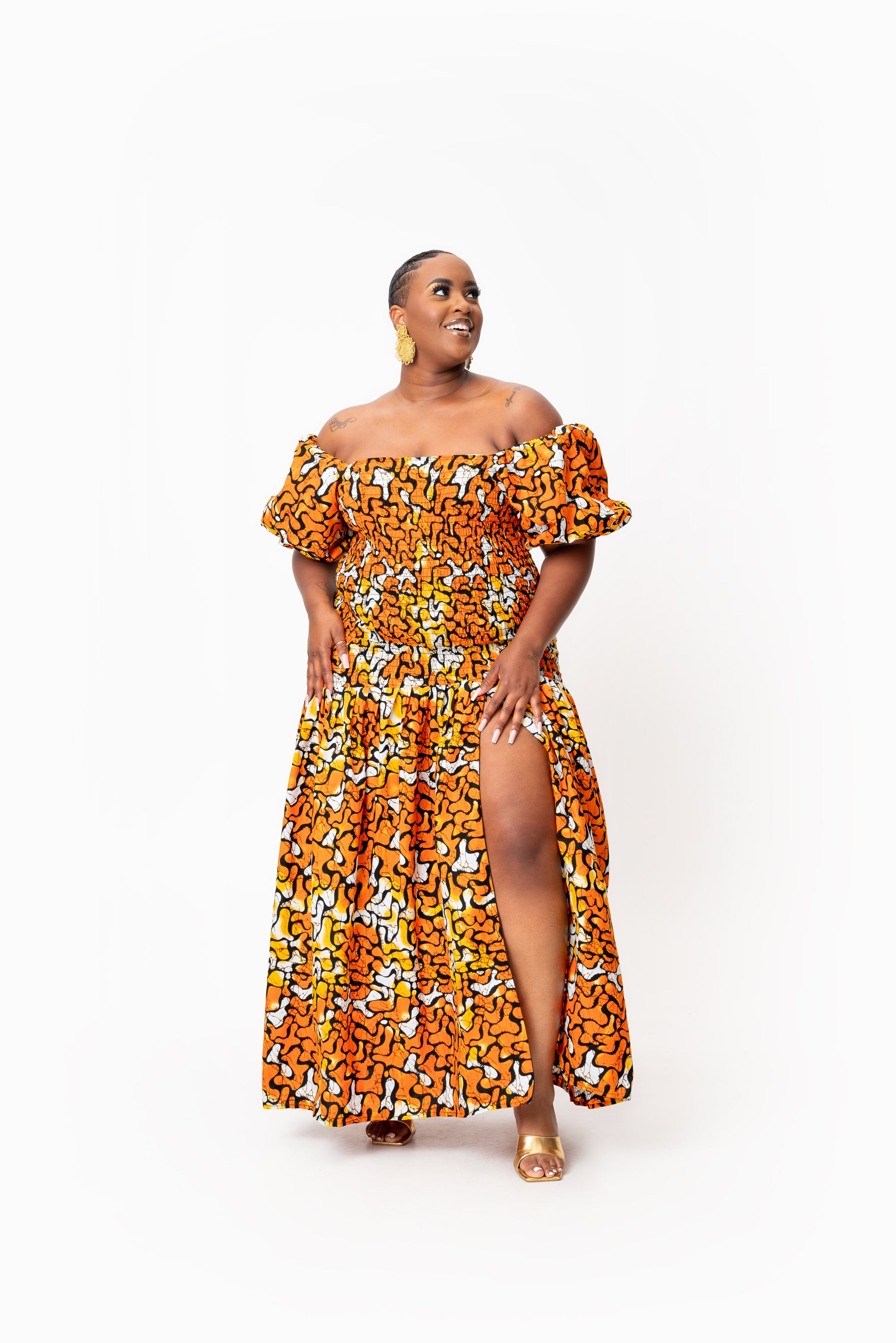 OTTI African print smocked body maxi dress