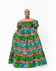 ADA Smocked Puffy Sleeve African print maxi dress