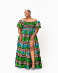 ADA Smocked Puffy Sleeve African print maxi dress