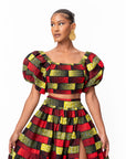 NAYA Smocked Puffy Sleeve African Print Crop Top