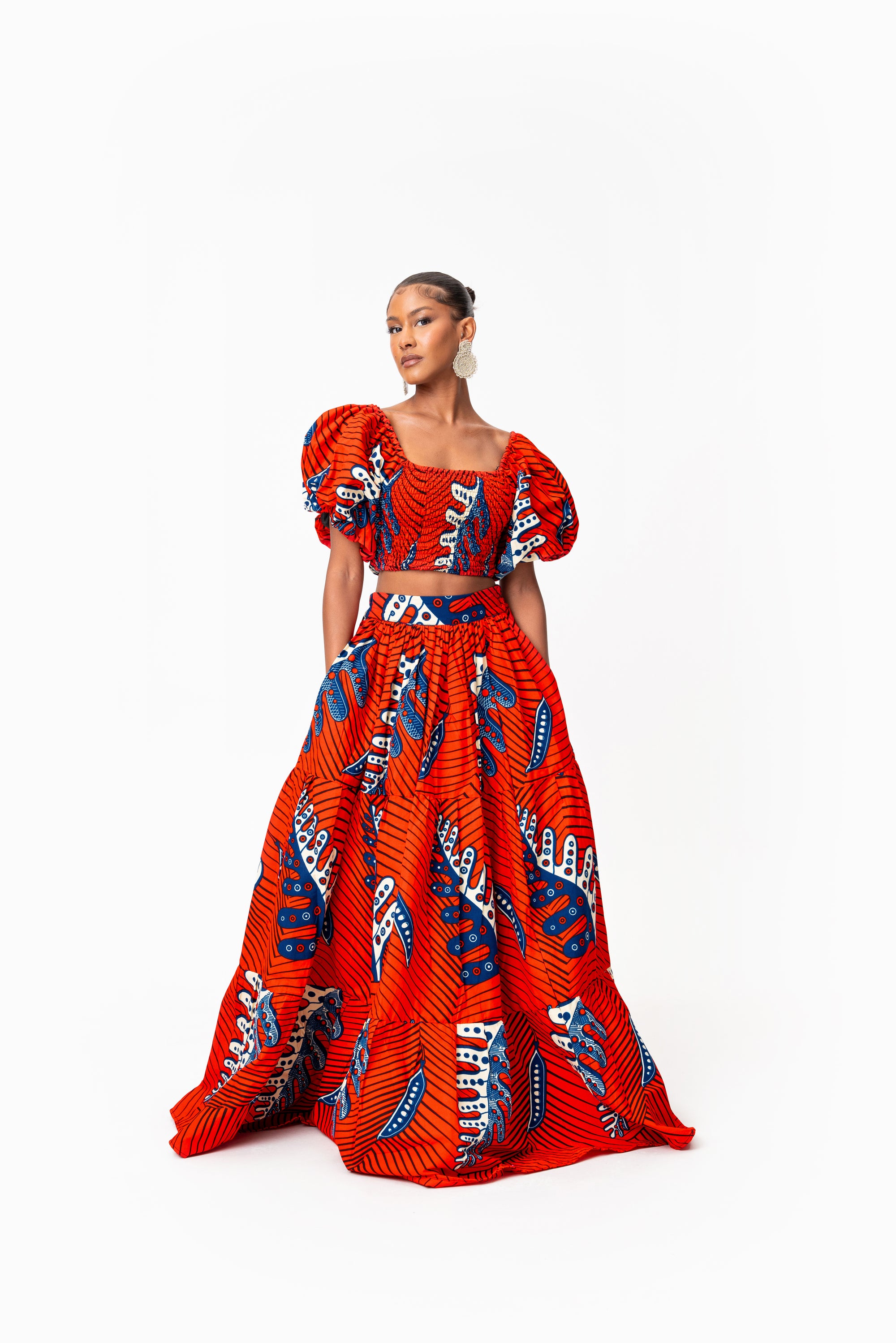 TALIA Tiered African Print Maxi Skirt