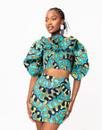 BADE African Print Ruffle Crop Top