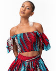 ONA African Print Ruffle Sleeve Crop Top