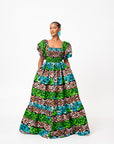 ADA Smocked Puffy Sleeve African print maxi dress