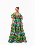 ADA Smocked Puffy Sleeve African print maxi dress