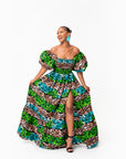 ADA Smocked Puffy Sleeve African print maxi dress