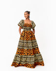 HANI Smocked Puffy Sleeve African print maxi dress