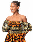 HANI Smocked Puffy Sleeve African print maxi dress