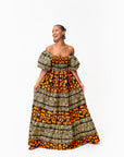 HANI Smocked Puffy Sleeve African print maxi dress