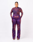 ENANG PURPLE MESH LONG SLEEVE TOP