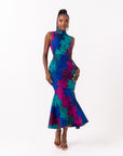 ZURI African Print Maxi Mock Neck Peplum Dress