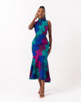 ZURI African Print Maxi Mock Neck Peplum Dress