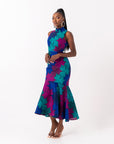 ZURI African Print Maxi Mock Neck Peplum Dress